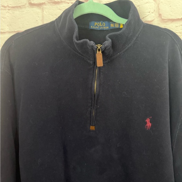 Heavy Weight 1/4 Zip POLO Sweater Navy 2XLT - Picture 3 of 5